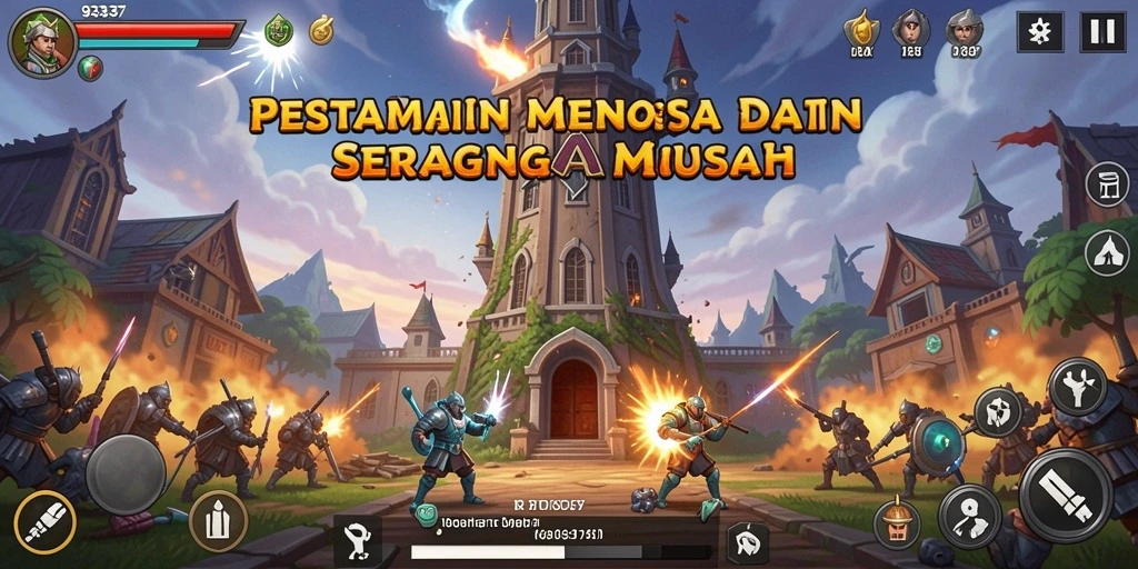 Gameplay menantang dalam 93337 Tower Defense.