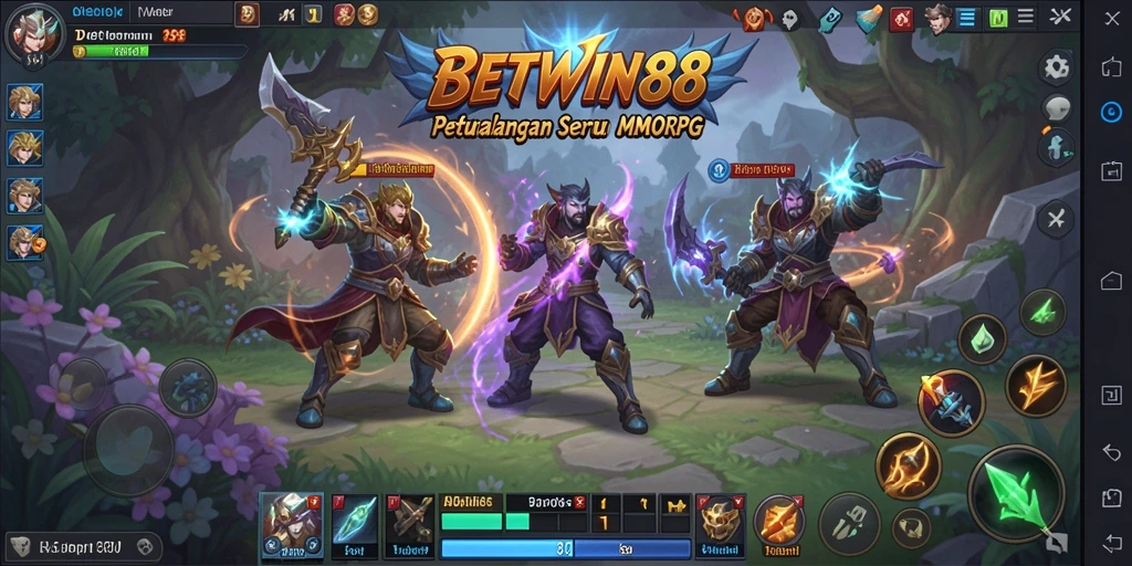 Tangkapan layar BETWIN88 menampilkan aksi pertempuran seru dalam dunia MMORPG.