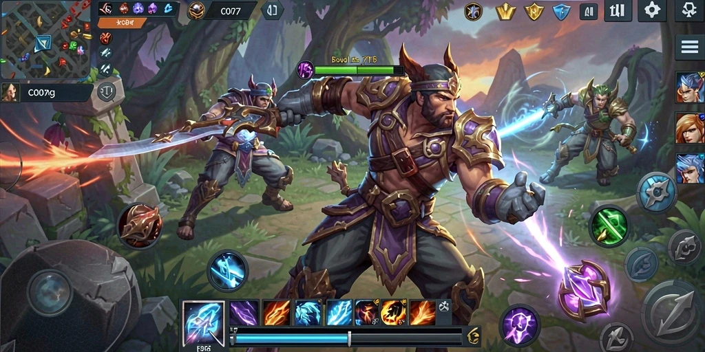 Screenshot menunjukkan gameplay seru dari C0077 dalam pertempuran MOBA.
