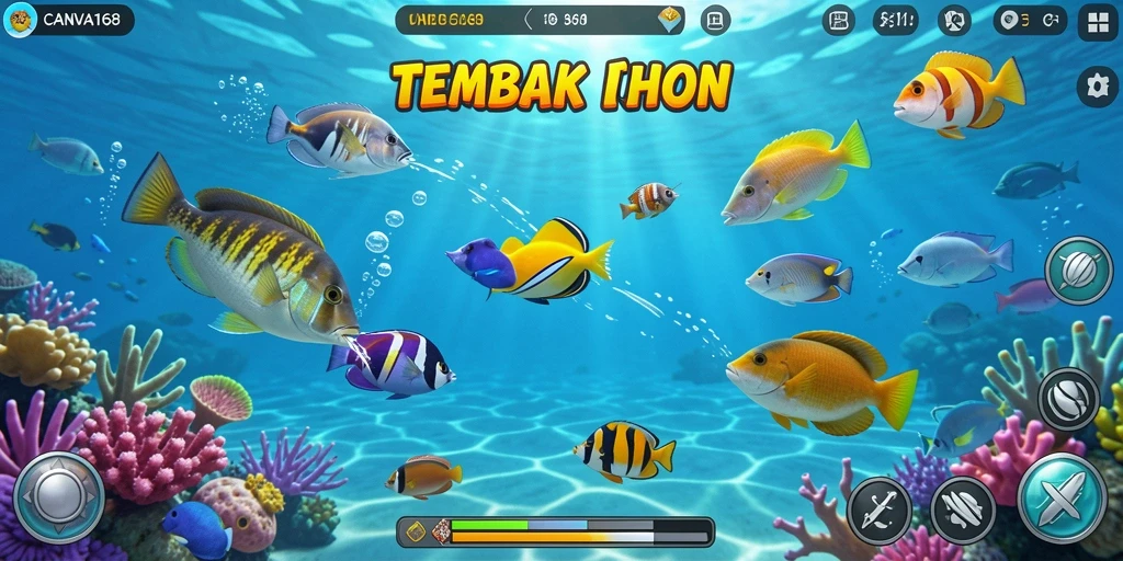 Screenshot dari gameplay seru Tembak Ikan CANVA168.
