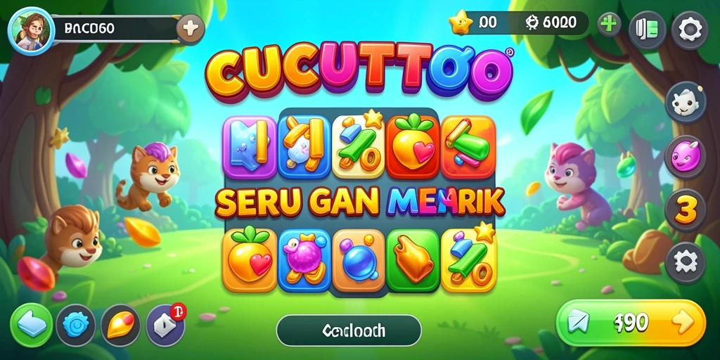 Screenshot utama CUCUTOTO menampilkan keseruan gameplay Match-3 yang penuh warna.