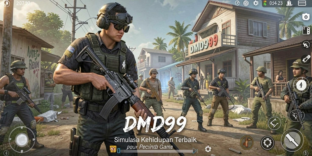 Screenshot gameplay DMD999 menampilkan interaksi karakter dalam dunia virtual.