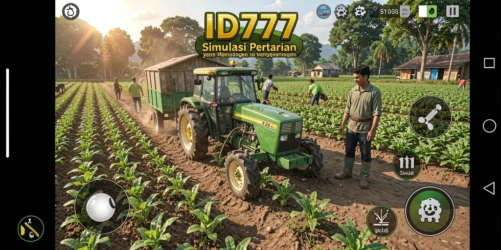 Tampilan gameplay ID777 yang menarik dengan aktivitas pertanian seru.