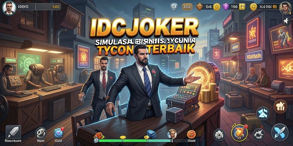Gameplay Tycoon interaktif dengan simulasi bisnis yang mendalam.