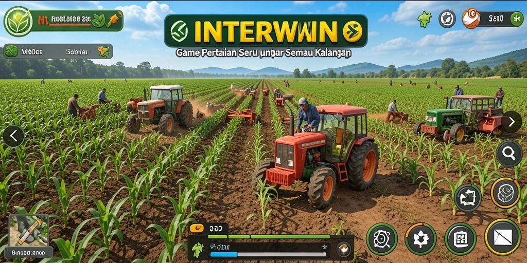 Tampilan gameplay INTERWIN yang mendebarkan dengan kebun yang hijau.
