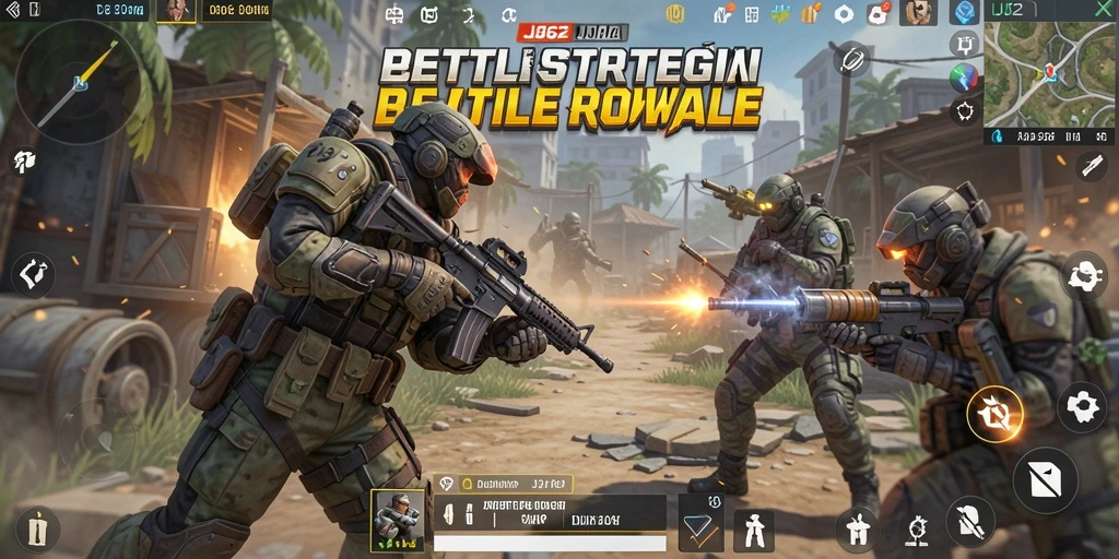 Screenshot gameplay JJ62 menampilkan pertempuran mendebarkan di arena Battle Royale.