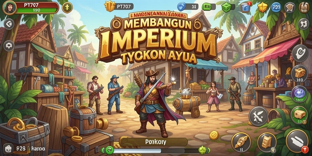 Tampilan utama permainan PT707 dengan elemen manajemen Tycoon yang menarik.
