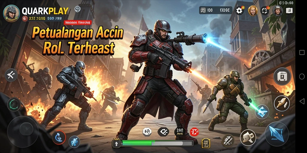 Tampilan gameplay epik dalam QUARKPLAY yang menampilkan petualangan ARPG.