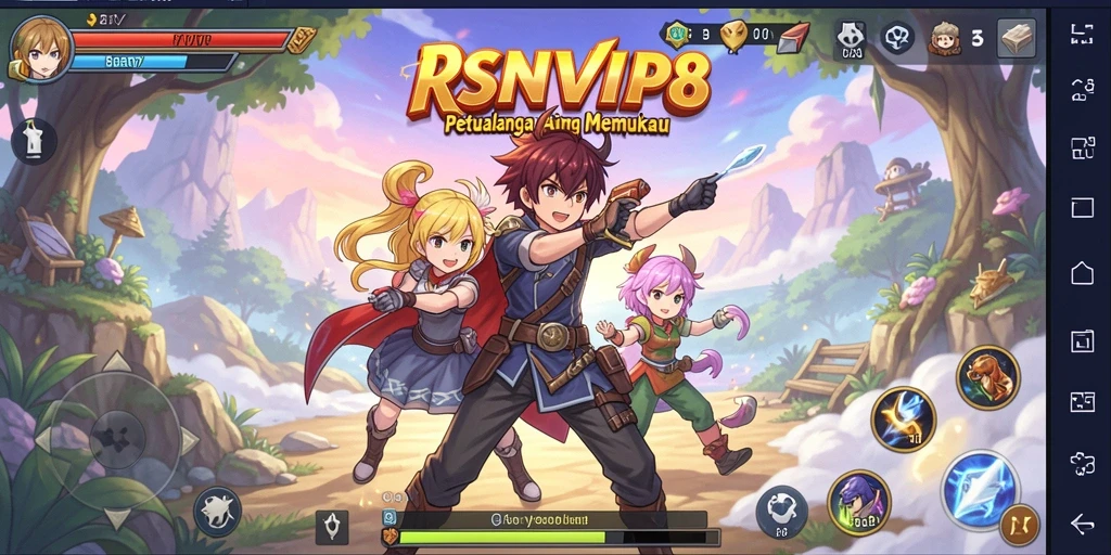 Screenshot gameplay RSNVIP8 menampilkan pertarungan anime yang epik.