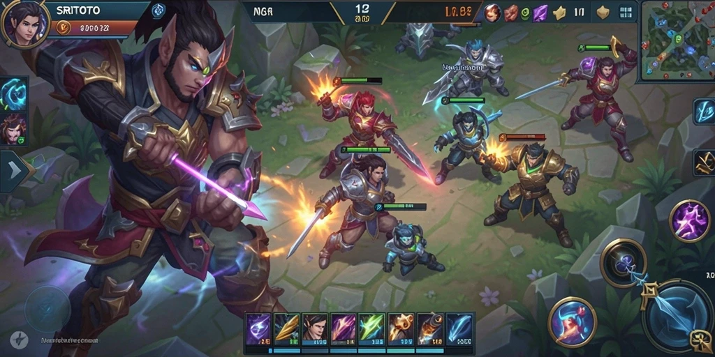 Gameplay seru dan strategi tim dalam pertarungan MOBA.