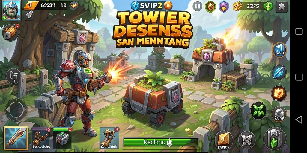 Tampilan gameplay <strong>SVIP2</strong> menampilkan strategi Tower Defense yang mendebarkan.