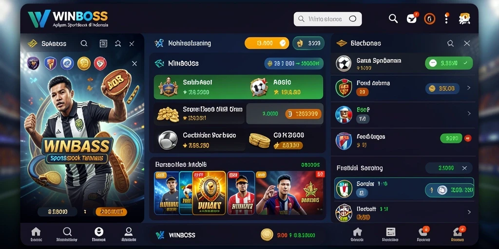 Screenshot utama WINBOSS yang menunjukkan berbagai opsi taruhan olahraga.